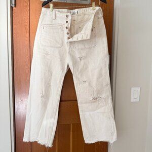 Free People Painter Pants – Distressed Ivory Denim / Button fly